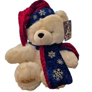 Kmart 2001 Collectible Holiday Bear White Plush Snowflake Scarf Hat Christmas